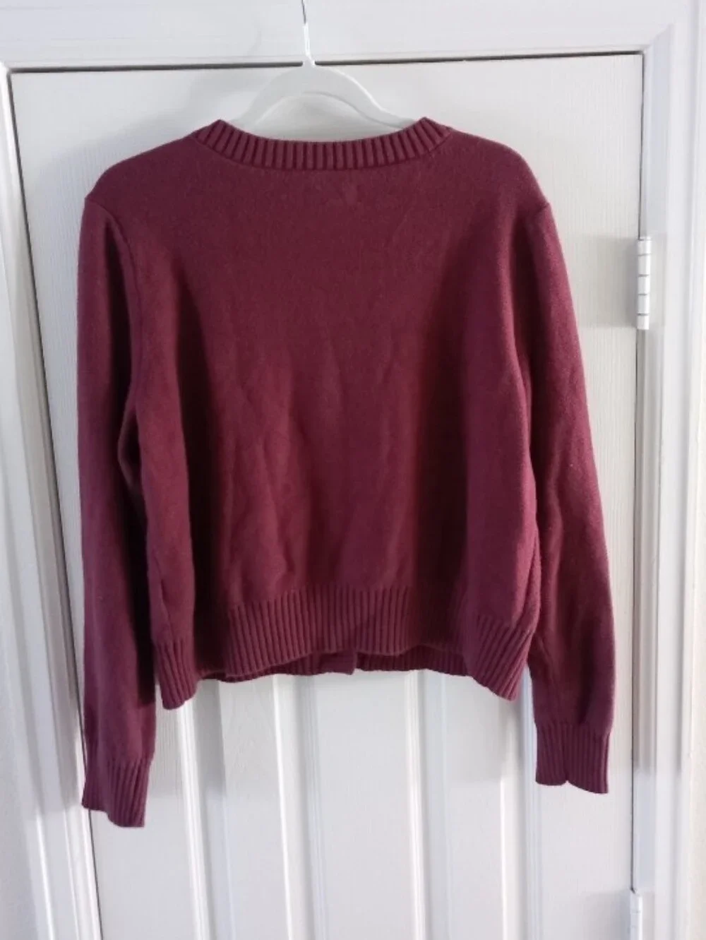 Lucky Brand wine color pointelle knit floral embroidered cardigan sweater